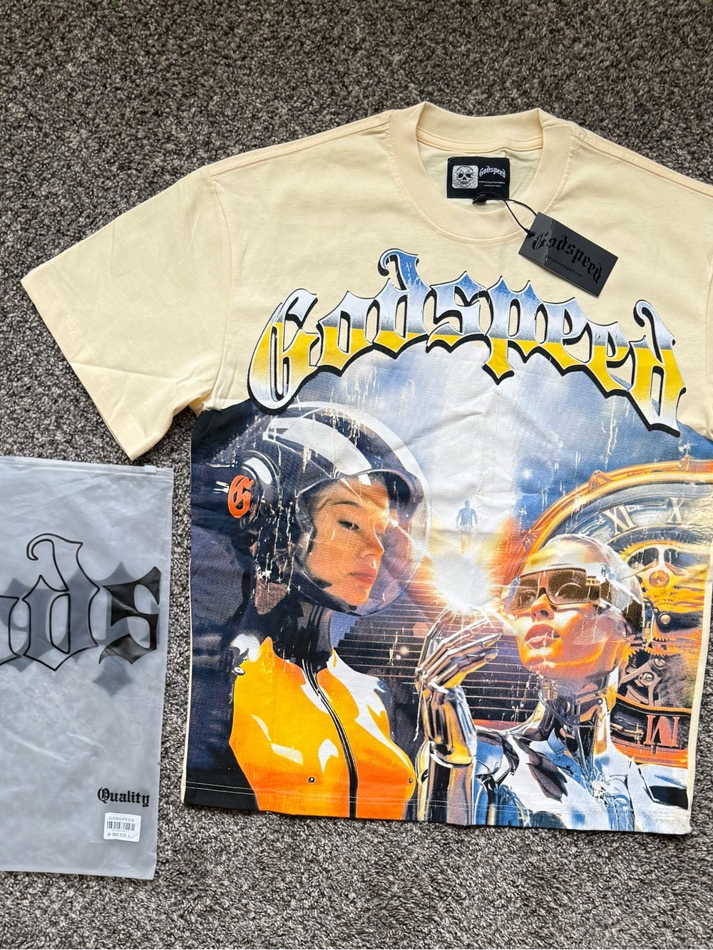 Godspeed Graphic Short Sleeve Tee in Cream & Yellow